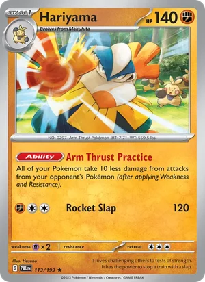 Hariyama 113/193 Rare, Paldea Evolved Pokémon TCG card