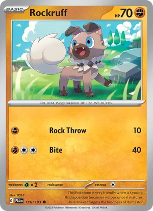 Rockruff 116/193 Common, Paldea Evolved Pokémon TCG card