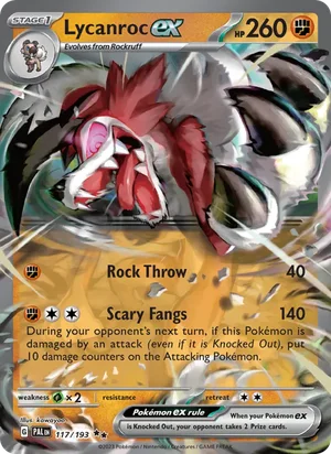 Lycanroc ex 117/193 Double Rare, Paldea Evolved Pokémon TCG card