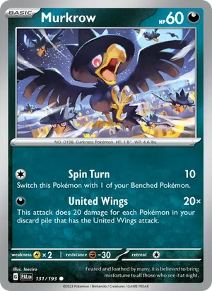 Murkrow 131/193 Common, Paldea Evolved Pokémon TCG card