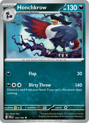 Honchkrow 132/193 Uncommon, Paldea Evolved Pokémon TCG card