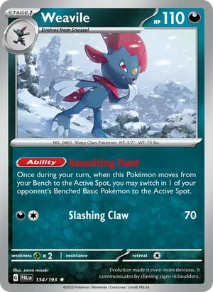 Weavile 134/193 Rare, Paldea Evolved Pokémon TCG card