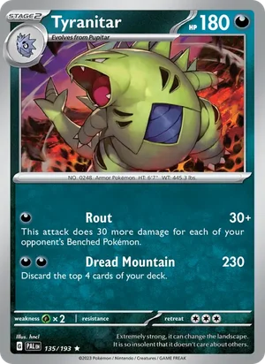 Tyranitar 135/193 Rare, Paldea Evolved Pokémon TCG card