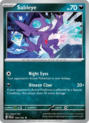 Sableye 136/193 Rare, Paldea Evolved Pokémon TCG card