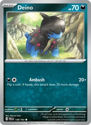 Deino 138/193 Common, Paldea Evolved Pokémon TCG card