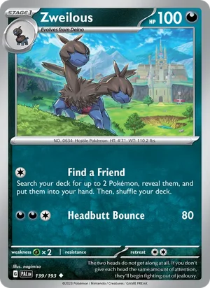 Zweilous 139/193 Uncommon, Paldea Evolved Pokémon TCG card