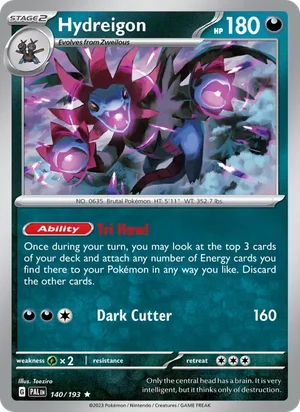 Hydreigon 140/193 Rare, Paldea Evolved Pokémon TCG card
