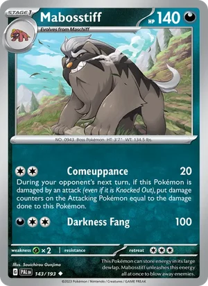Mabosstiff 143/193 Uncommon, Paldea Evolved Pokémon TCG card