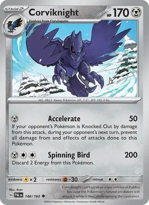 Corviknight 148/193 Uncommon, Paldea Evolved Pokémon TCG card
