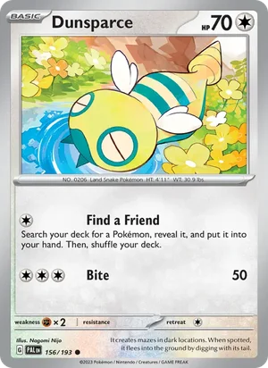 Dunsparce 156/193 Common, Paldea Evolved Pokémon TCG card