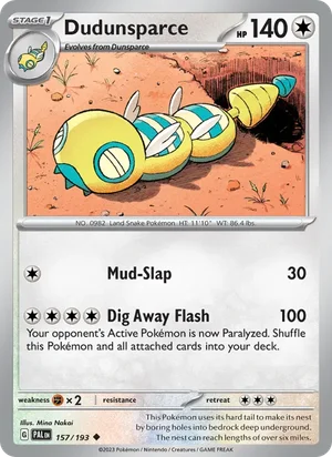 Dudunsparce 157/193 Uncommon, Paldea Evolved Pokémon TCG card