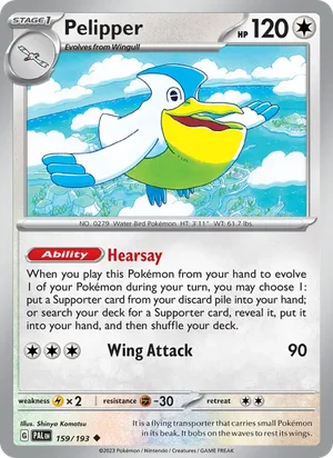 Pelipper 159/193 Uncommon, Paldea Evolved Pokémon TCG card