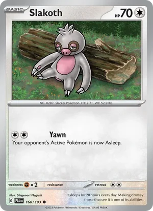 Slakoth 160/193 Common, Paldea Evolved Pokémon TCG card