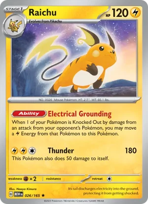 Raichu Pokémon 151 Pokémon TCG Rare 026