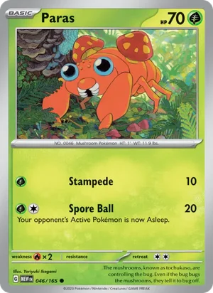 Paras Pokémon 151 Pokémon TCG Common 046