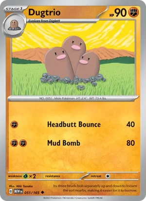 Dugtrio Pokémon 151 Pokémon TCG Uncommon 051