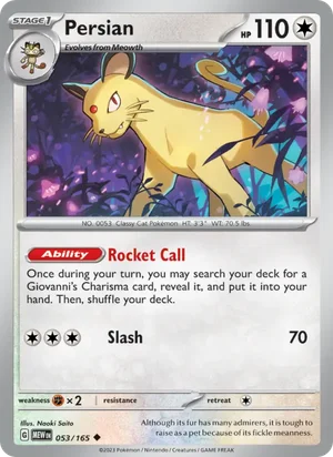 Persian Pokémon 151 Pokémon TCG Uncommon 053
