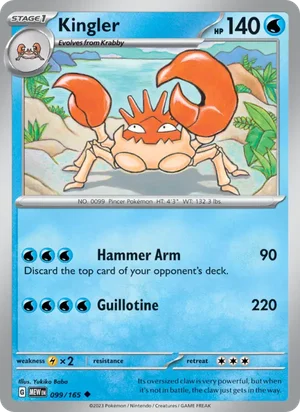 Kingler Pokémon 151 Pokémon TCG Uncommon 099