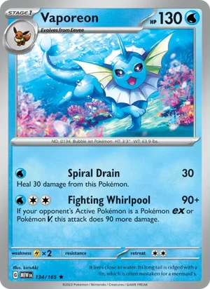 Vaporeon Pokémon 151 Pokémon TCG Rare 134