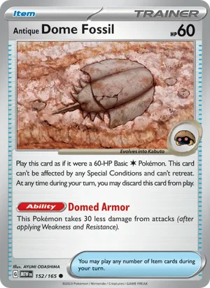 Antique Dome Fossil Pokémon 151 Pokémon TCG Common 152