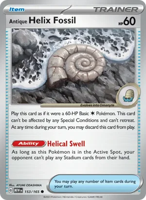 Antique Helix Fossil Pokémon 151 Pokémon TCG Common 153