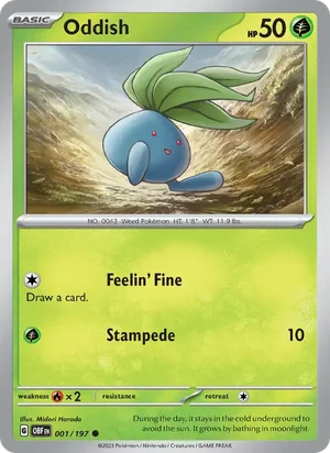Oddish 001/197 Common, Obsidian Flames Pokémon TCG card