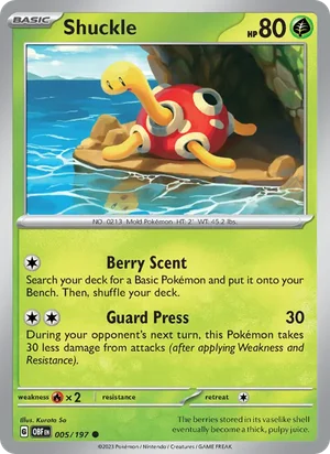 Shuckle 005/197 Common, Obsidian Flames Pokémon TCG card