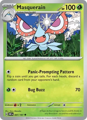Masquerain 007/197 Uncommon, Obsidian Flames Pokémon TCG card