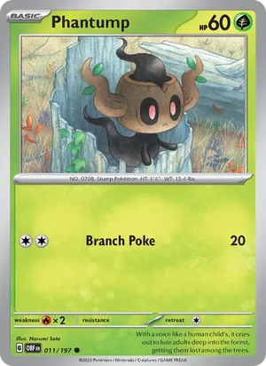 Phantump 011/197 Common, Obsidian Flames Pokémon TCG card