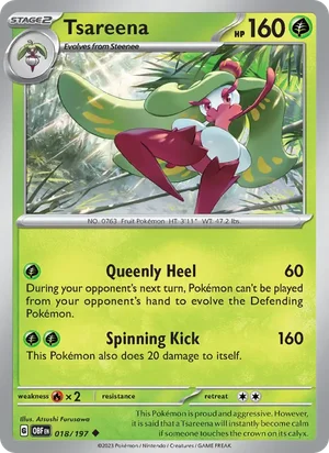 Tsareena 018/197 Uncommon, Obsidian Flames Pokémon TCG card