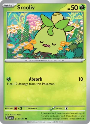 Smoliv 019/197 Common, Obsidian Flames Pokémon TCG card