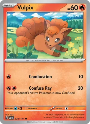 Vulpix 028/197 Common, Obsidian Flames Pokémon TCG card