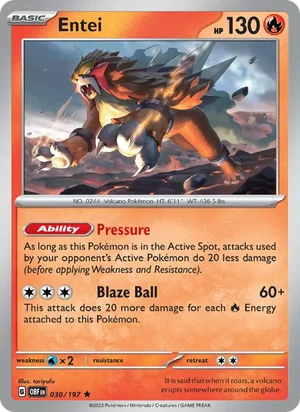 Entei 030/197 Rare, Obsidian Flames Pokémon TCG card