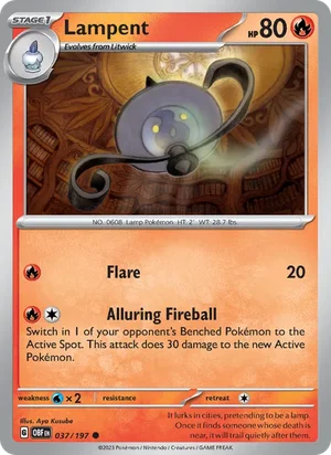Lampent 037/197 Common, Obsidian Flames Pokémon TCG card