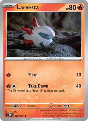 Larvesta 040/197 Common, Obsidian Flames Pokémon TCG card
