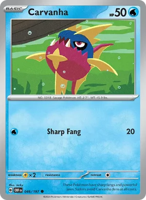 Carvanha 046/197 Common, Obsidian Flames Pokémon TCG card