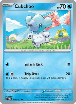 Cubchoo 053/197 Common, Obsidian Flames Pokémon TCG card