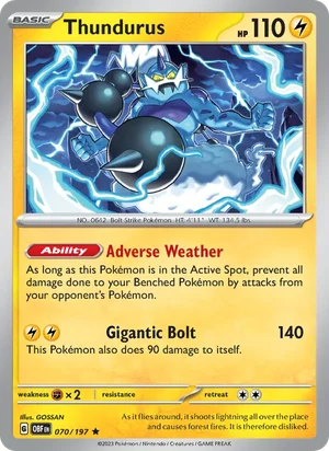 Thundurus 070/197 Rare, Obsidian Flames Pokémon TCG card