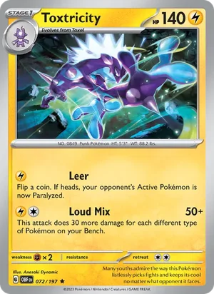 Toxtricity 072/197 Rare, Obsidian Flames Pokémon TCG card