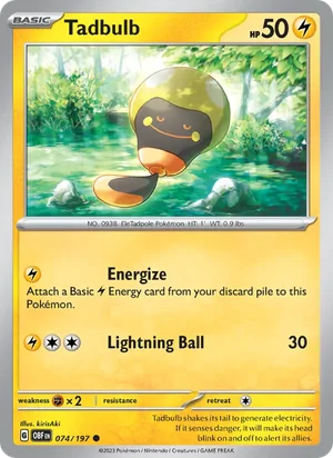 Tadbulb 074/197 074/197 Common, Obsidian Flames Pokémon TCG card