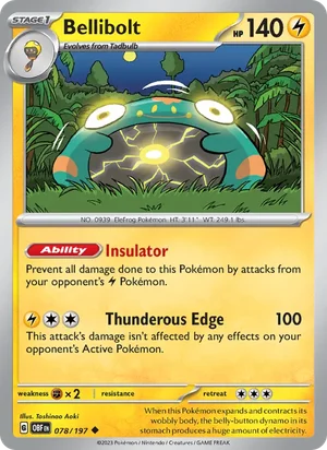 Bellibolt 078/197 Uncommon, Obsidian Flames Pokémon TCG card