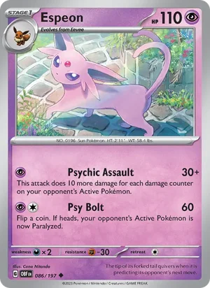 Espeon 086/197 Uncommon, Obsidian Flames Pokémon TCG card
