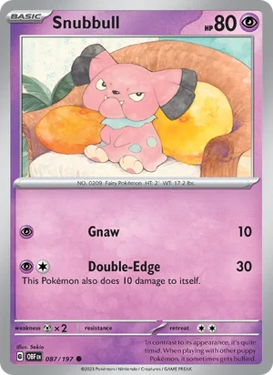 Snubbull 087/197 Common, Obsidian Flames Pokémon TCG card