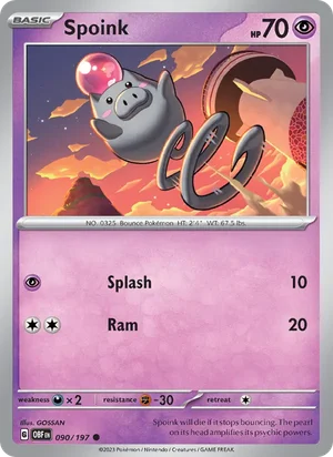 Spoink 090/197 Common, Obsidian Flames Pokémon TCG card