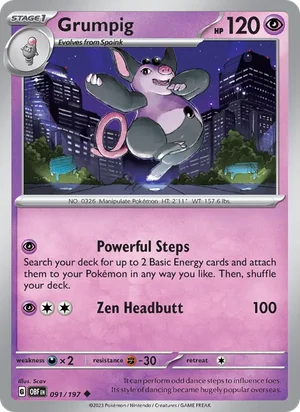 Grumpig 091/197 Uncommon, Obsidian Flames Pokémon TCG card