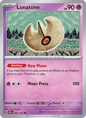Lunatone 092/197 Uncommon, Obsidian Flames Pokémon TCG card