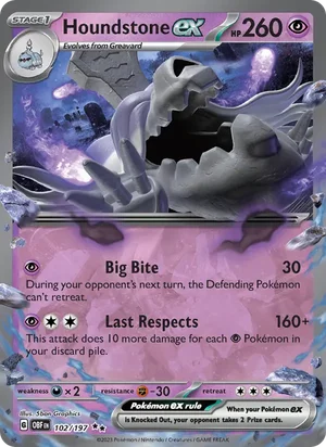 Houndstone ex 102/197 Double Rare, Obsidian Flames Pokémon TCG card