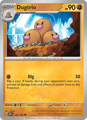 Dugtrio 104/197 Uncommon, Obsidian Flames Pokémon TCG card