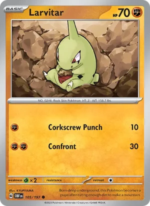 Larvitar 105/197 Common, Obsidian Flames Pokémon TCG card