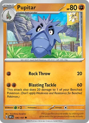 Pupitar 106/197 Uncommon, Obsidian Flames Pokémon TCG card